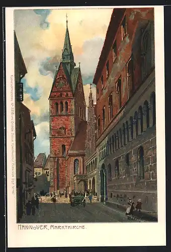 Künstler-AK Zeno Diemer: Hannover, Strassenpartie mit Blick zur Marktkirche