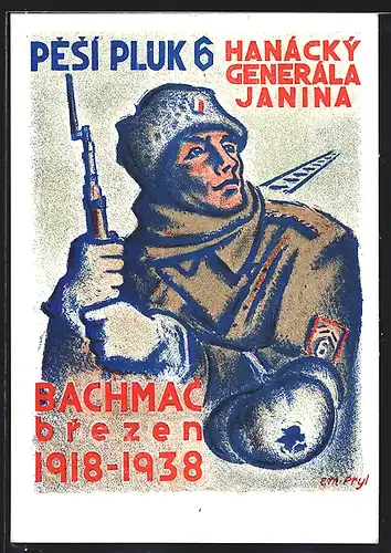 Künstler-AK Tschechischer Soldat mit Pelzmütze