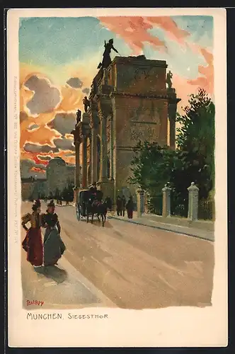 Künstler-Lithographie Paul Hey: München, Siegesthor