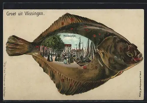 Passepartout-Lithographie Vlissingen, Nieuwendijk, Schol