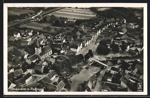 AK Mechterstädt, Totalansicht mit Kirche vom Flugzeug aus gesehen
