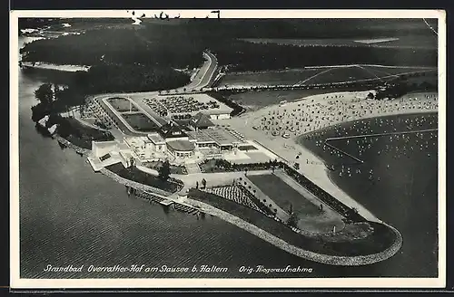 AK Haltern, Strandbad Overrather Hof am Stausee, Fliegeraufnahme