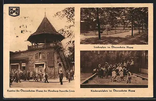 AK Hamburg-Veddel, Kantine im Überseeheim Hapag der Hamburg-Amerika Linie, Lindenplatz, Kinderspielplatz