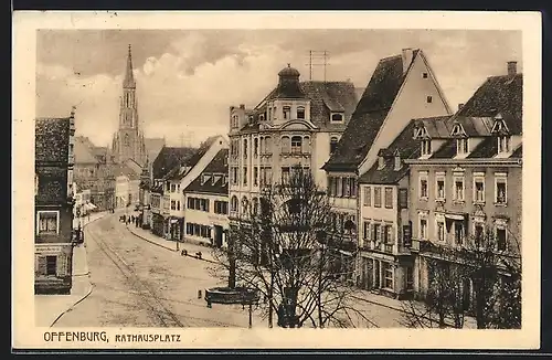 AK Offenburg, Rathausplatz & Hotel Schwarzer Adler