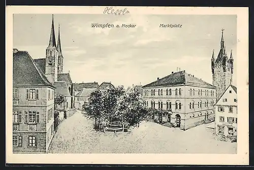 AK Wimpfen a. Neckar, Marktplatz mit Kirche