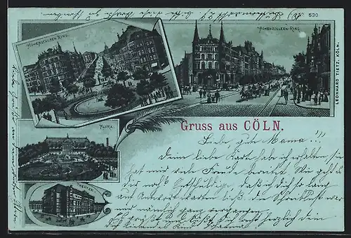 Lithographie Köln, Flora, Hohenstaufen-Ring und Hohenzollern-Ring