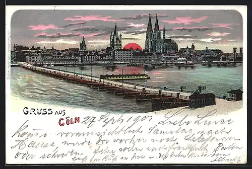 Lithographie Köln, Ortsansicht mit Dom