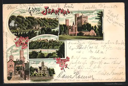 Lithographie Pullach, Grünwald, Burg Schwanek