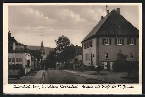 AK Quierschied-Saar, Postamt mit Strasse des 13. Januar