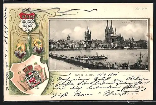 Passepartout-Lithographie Köln a. Rh., Stadtansicht von Deutz aus