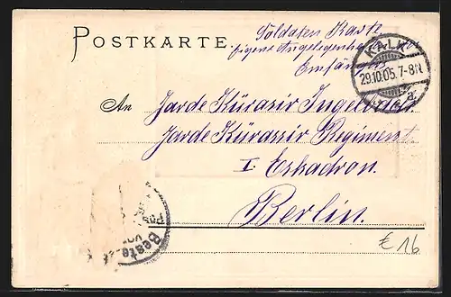 Passepartout-Lithographie Cöln, Das Justizgebäude, Reiterin