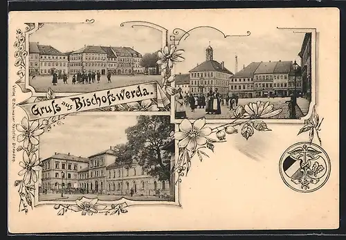 AK Bischofswerda, Ortsansicht mit Passanten