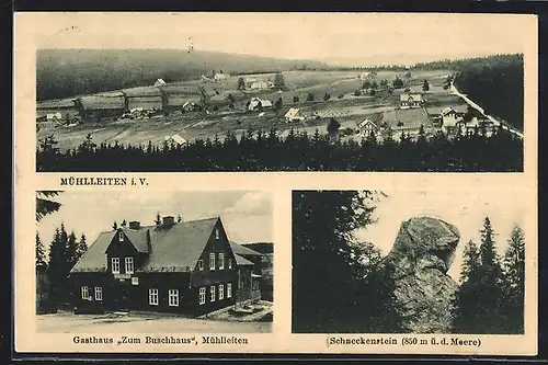 AK Mühlleiten i. Vgtl., Gasthaus zum Buschhaus, Schneckenstein