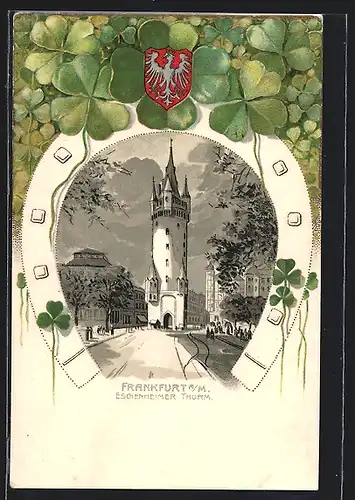 Passepartout-Lithographie Frankfurt /Main, Eschenheimer Turm, Kleeblätter, Hufeisen