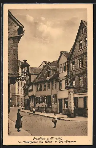 AK Frankfurt-Sachsenhausen, Gr. Rittergasse mit Adam u. Eva-Brunnen
