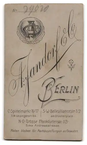 Fotografie A. Jandorf & Co., Berlin, Spittelmarkt 16 /17, Eleganter herr mit Schnauzbart und Fliege