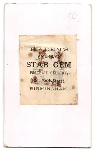 Fotografie Ferrotypie Haden`s American Star Gem, Birmingham, Herr mit Melone und Shin Strap Bart, Tintype