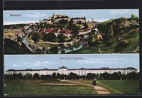 AK Bautzen, Blick auf die Stadt und Infanteriekaserne