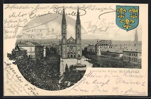 AK Wiesbaden, Katholische Kirche und Wappen