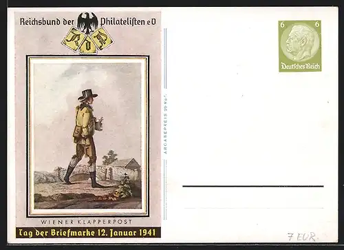 AK Tag der Briefmarke 1941, Wiener Klapperpost, Ganzsache