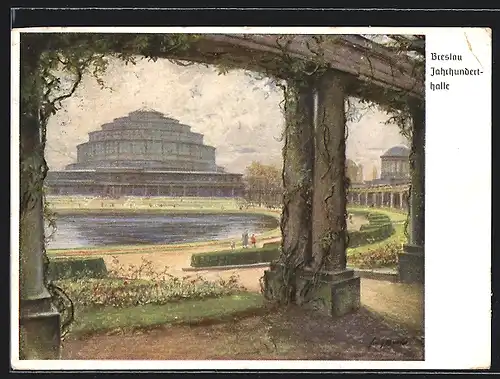 Künstler-AK Breslau, 12. Deutsches Sängerbundesfest 1937, Jahrhunderthalle, Ganzsache