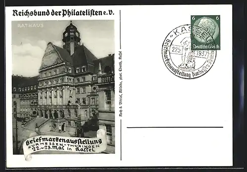 AK Kassel, Briefmarkenausstellung 1937, Reichsbund der Philatelisten e. V., Rathaus, Ganzsache