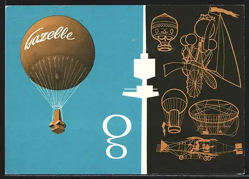 AK Ballon der Fa. Gazelle, Stempel WIG-Ballonpost 1964