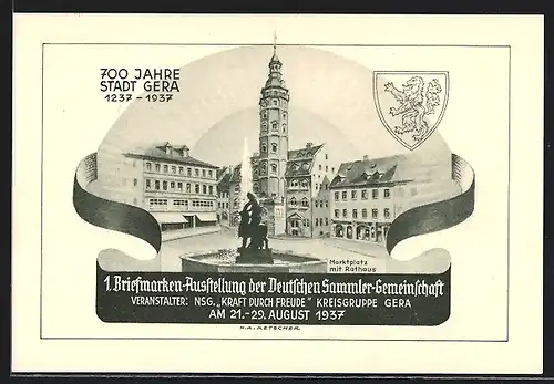 AK Gera, 1. Briefmarken-Ausstellung der Deutschen Sammler-Gemeinschaft, 1937, Ganzsache