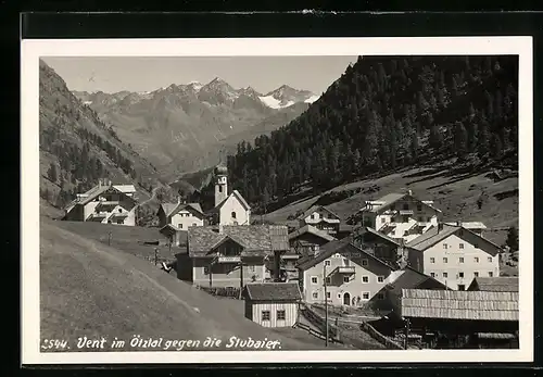 AK Vent im Ötztal, Ortsansicht gegen die Stubaier