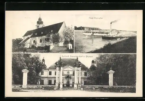 AK Zwentendorf a. Donau, Post-Dampfer, Schloss Zwentendorf