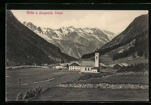AK Gries b. Längenfeld, Ortsansicht mit Kirche