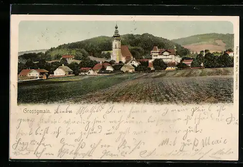 AK Grossgmain, Ortsansicht mit Kirche