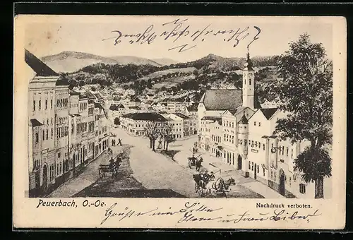 AK Peuerbach, Ortsansicht mit Kirche