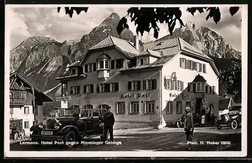 AK Lermoos, hotel Post gegen Mieminger Gebirge