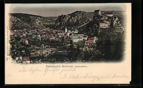 AK Pottenstein i. d. Fränkischen Schweiz, Ortsansicht bei Dämmerung