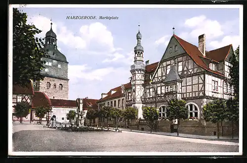 AK Harzgerode, Teilansicht mit Marktplatz