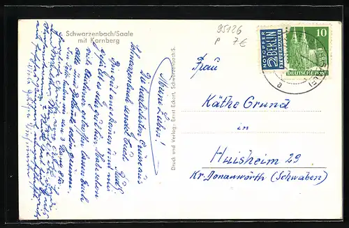 AK Schwarzenbach /Saale, Ortsansicht mit Kornberg bei Tag