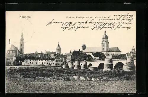 AK Kitzingen, Blick auf den Ort mit der Mainbrücke