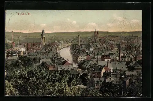 AK Hof i. B., Ortsansicht aus der Vogelschau