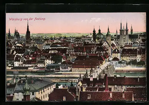 AK Würzburg, Teilansicht mit Kirche von der Festung