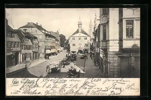 AK Bad Kissingen, Marktplatz mit Kirche und Geschäften