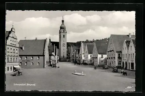 AK Schwandorf /Bayern, Strassenpartie mit Geschäften