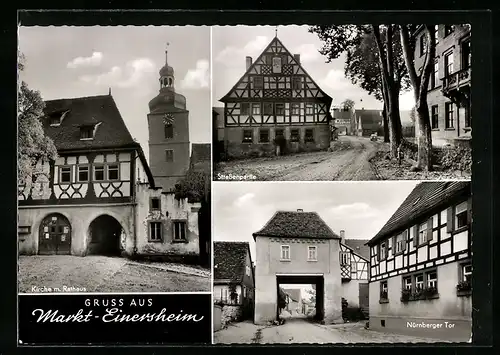 AK Markt-Einersheim, Kirche mit Rathaus, Nürnberger Tor, Strassenpartie