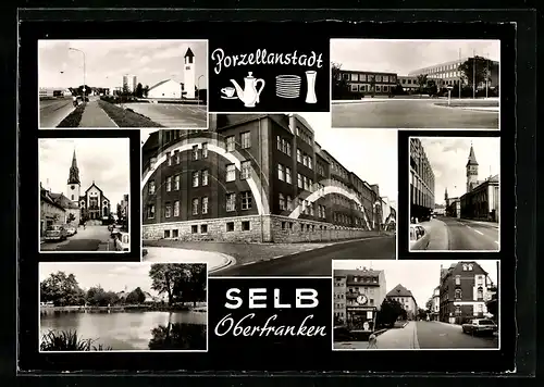 AK Selb /Oberfranken, Kirche, Strassenpartie, Uferpartie