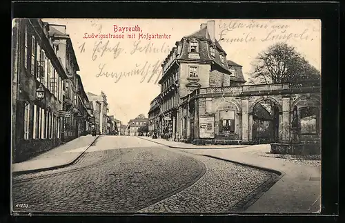 AK Bayreuth, Ludwigsstrasse mit Hofgartentor