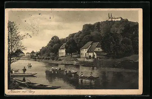 AK Hausen, Uferpartie mit Schloss Banz