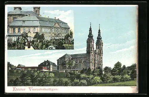 AK Vierzehnheiligen, Doppelturmfassade, Klosteranlage