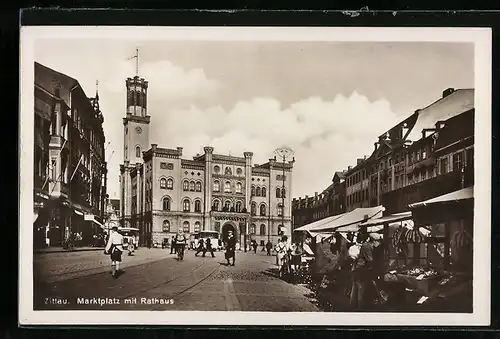 AK Zittau, Rathaus am Marktplatz