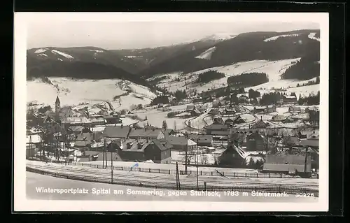 AK Spital am Semmering, Ort gegen Stuhleck im Schnee