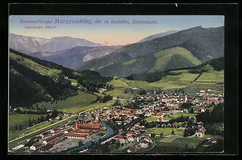 AK Mürzzuschlag, Teilansicht mit Schneealpe